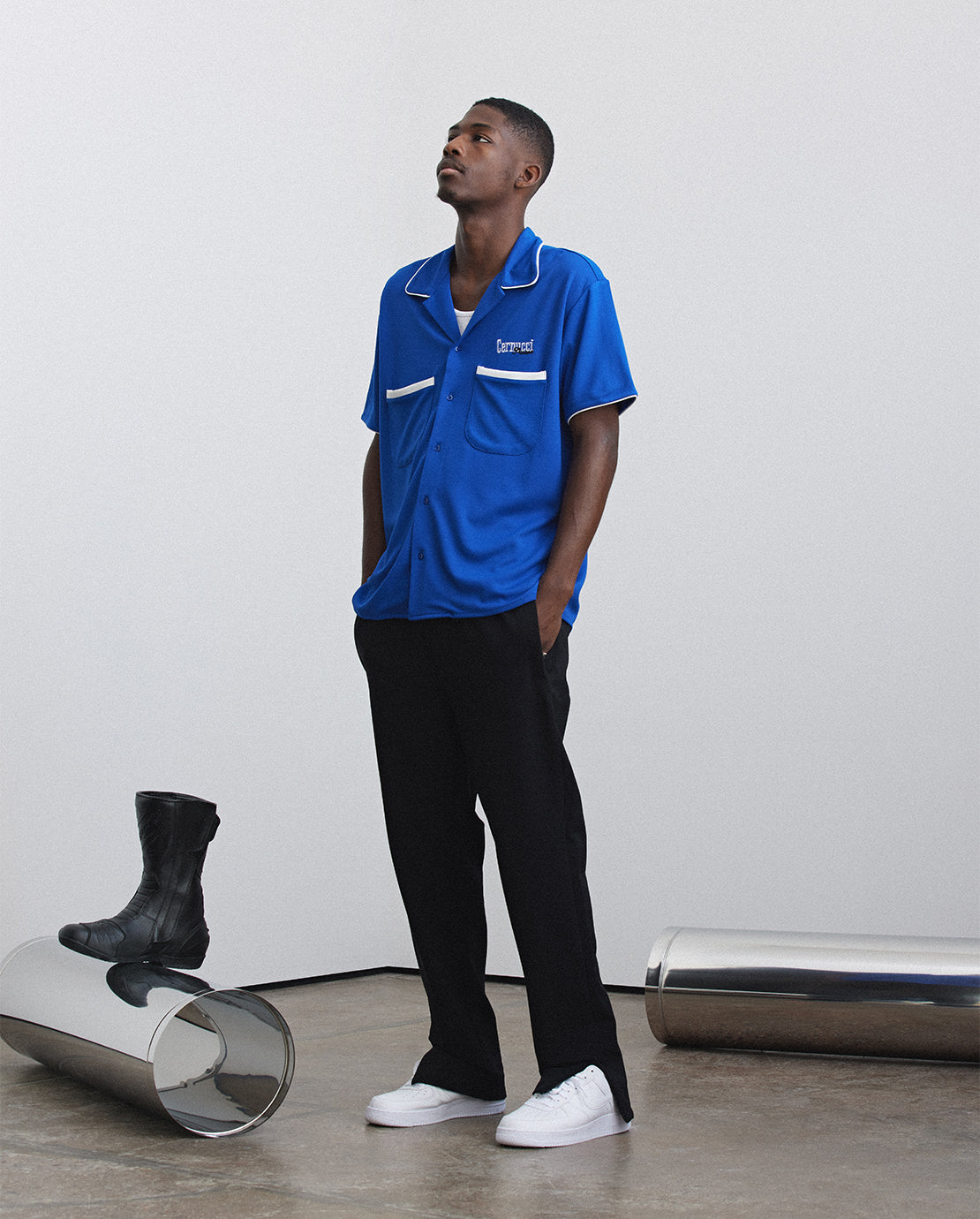 Bowlinghemd mit Paspelierung - Blau